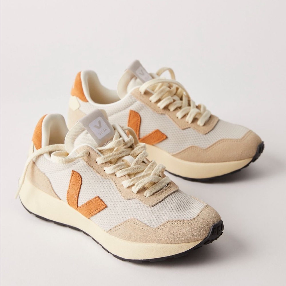 Veja Paulistana Sneakers with platform, Cream and Orange Suede Accents US 7/EU38